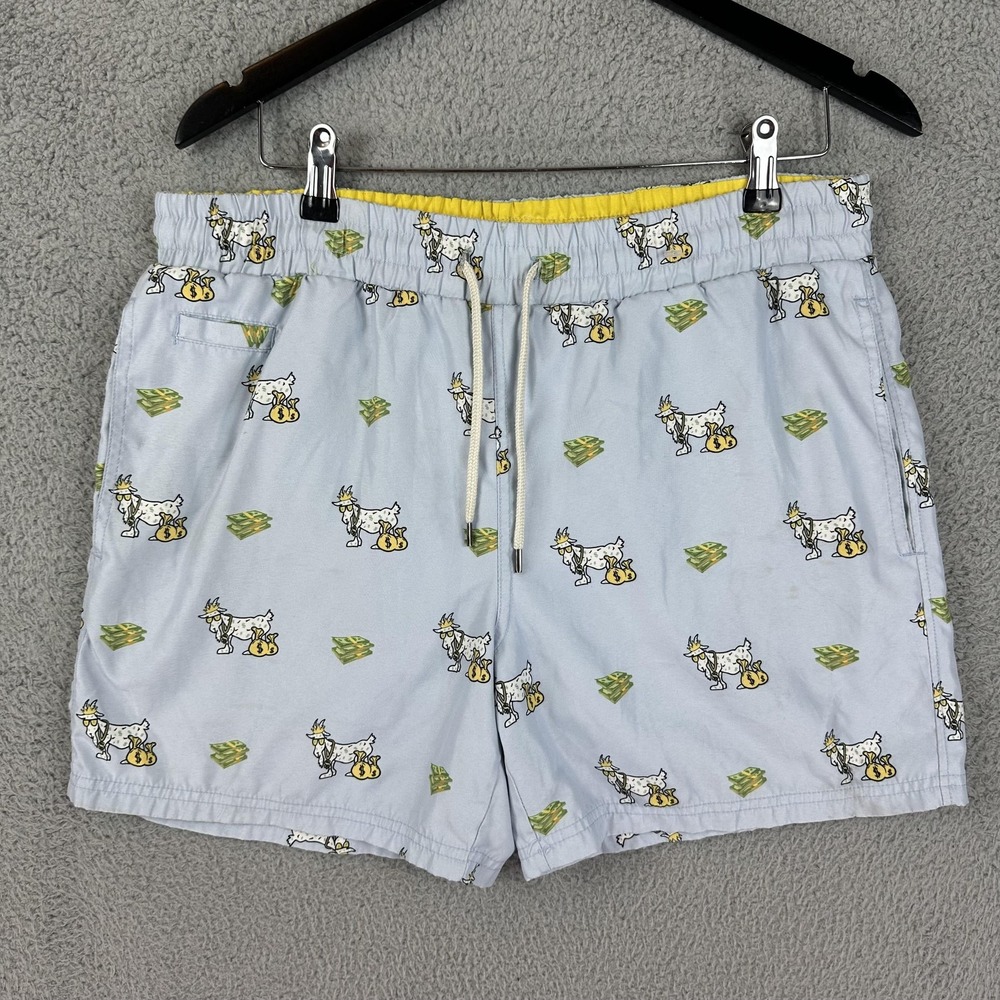 GOAT USA Shorts Mens Small Blue Swim Trunks Elastic Waist Drawstring Pockets